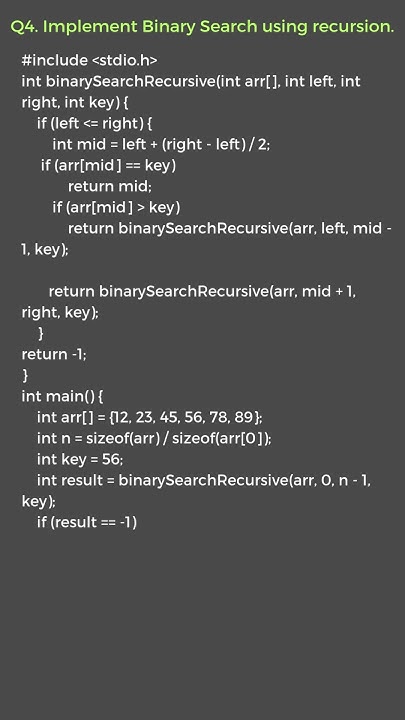 Code to implement binary search using recursion using C in data ...