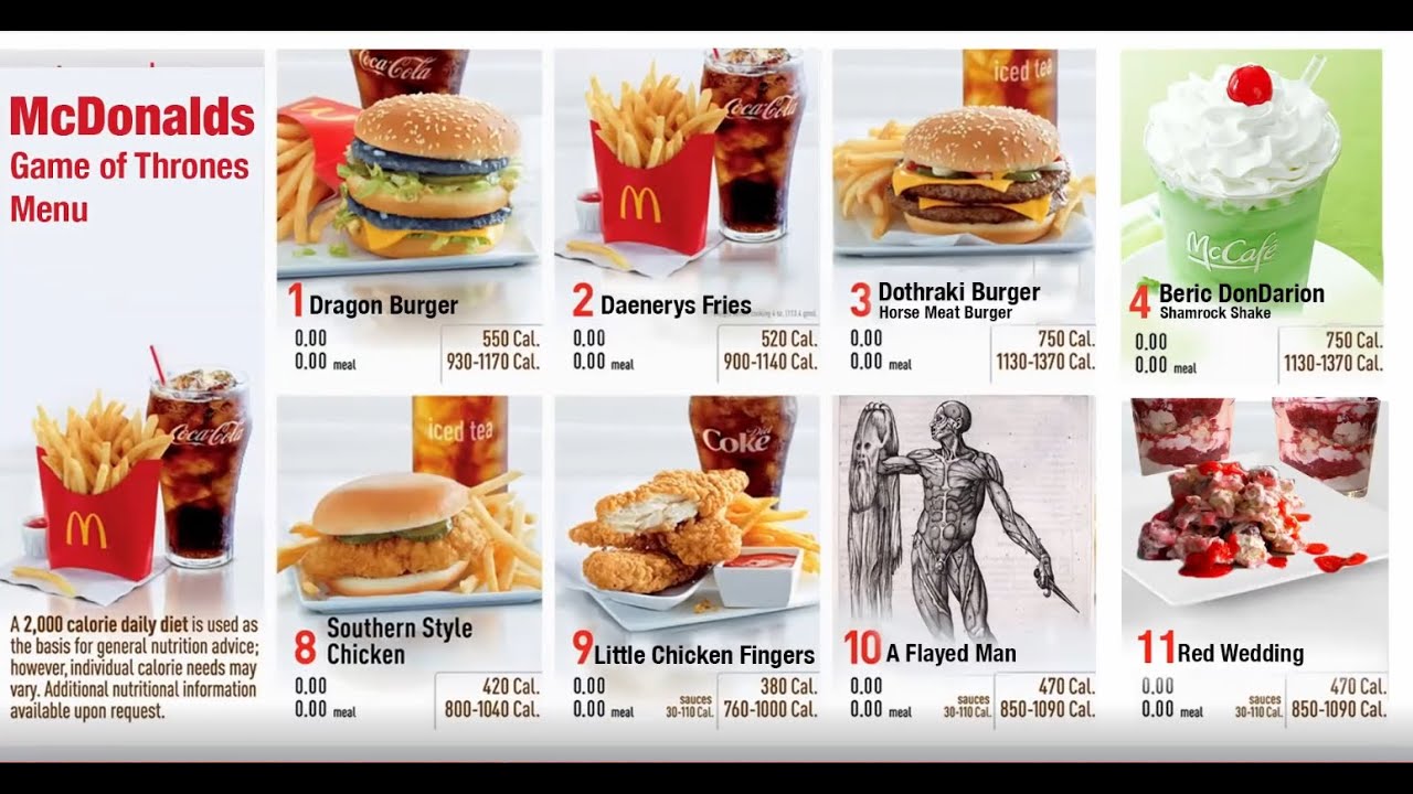 Game of Thrones McDonalds Menu