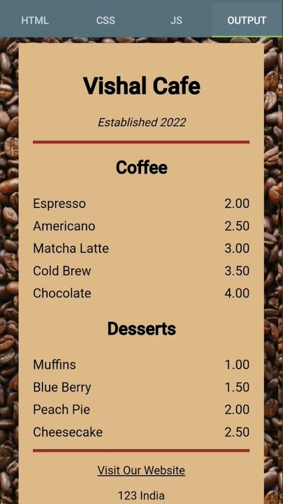 Cafe Menu Card Using HTML | CSS