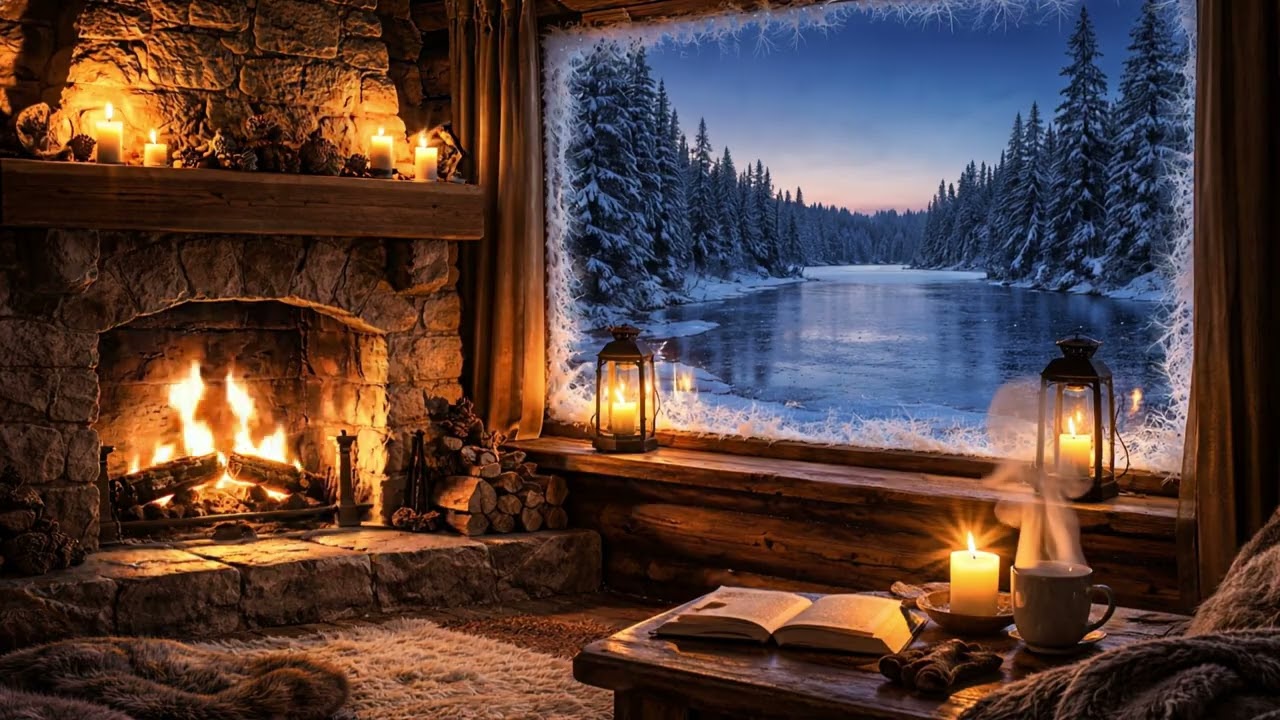 ❄️🔥 Nordic Music | Frozen Lake Lodge | Cozy Fireplace Calm (1 Hour)