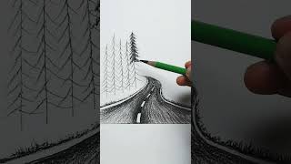 The road landscape drawing#pencildrawing #landscapepainting #beginners
