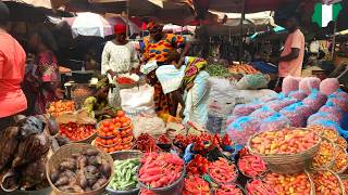 African Rural Village Market Day in Benin Nigeria. Oka Market