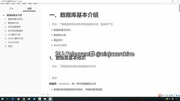 【Telegram@ninjaxarchive 】 01数据库基本介绍学习路径，6天掌握Mysql基础视频  #黑客 #黑客技术 #程序员 #编程