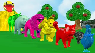 Paint & Animals Gorilla, Cow, Lion, Chicken, Bear, Fountain Crossing Transformation Animal Cartoon