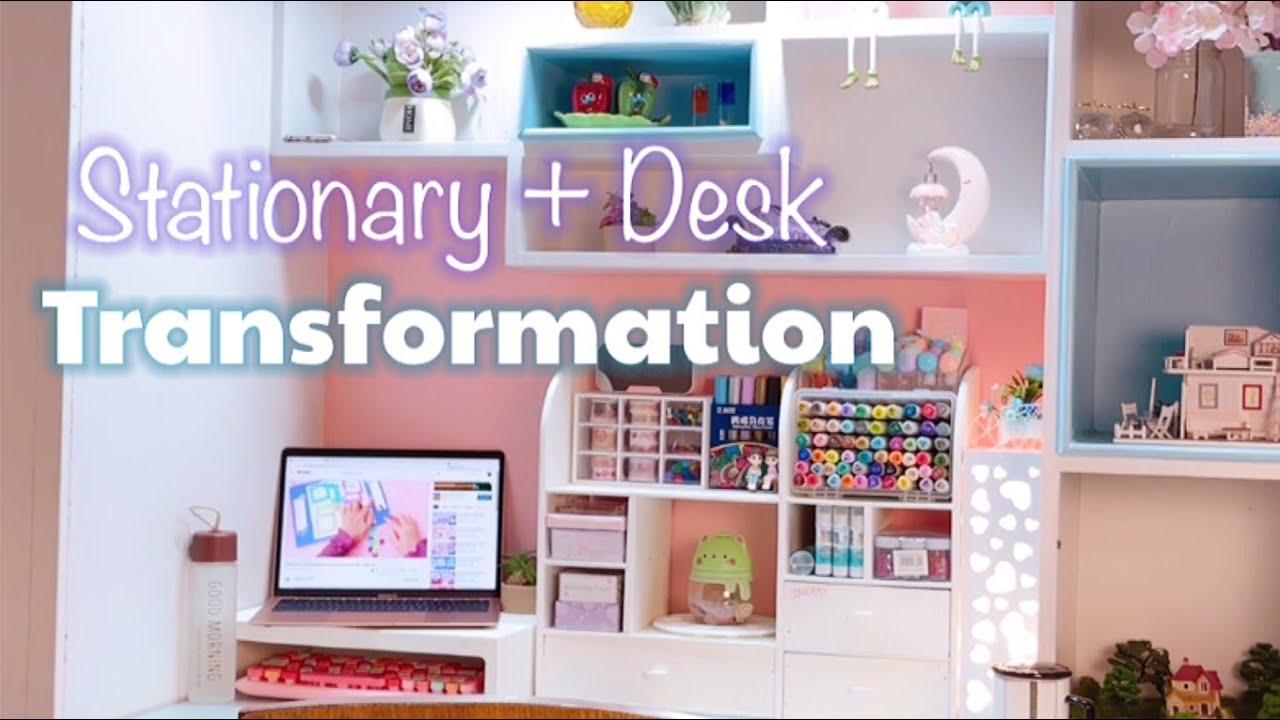 Desk + Stationary organization Makeover & Studio Setup DIY aesthetic