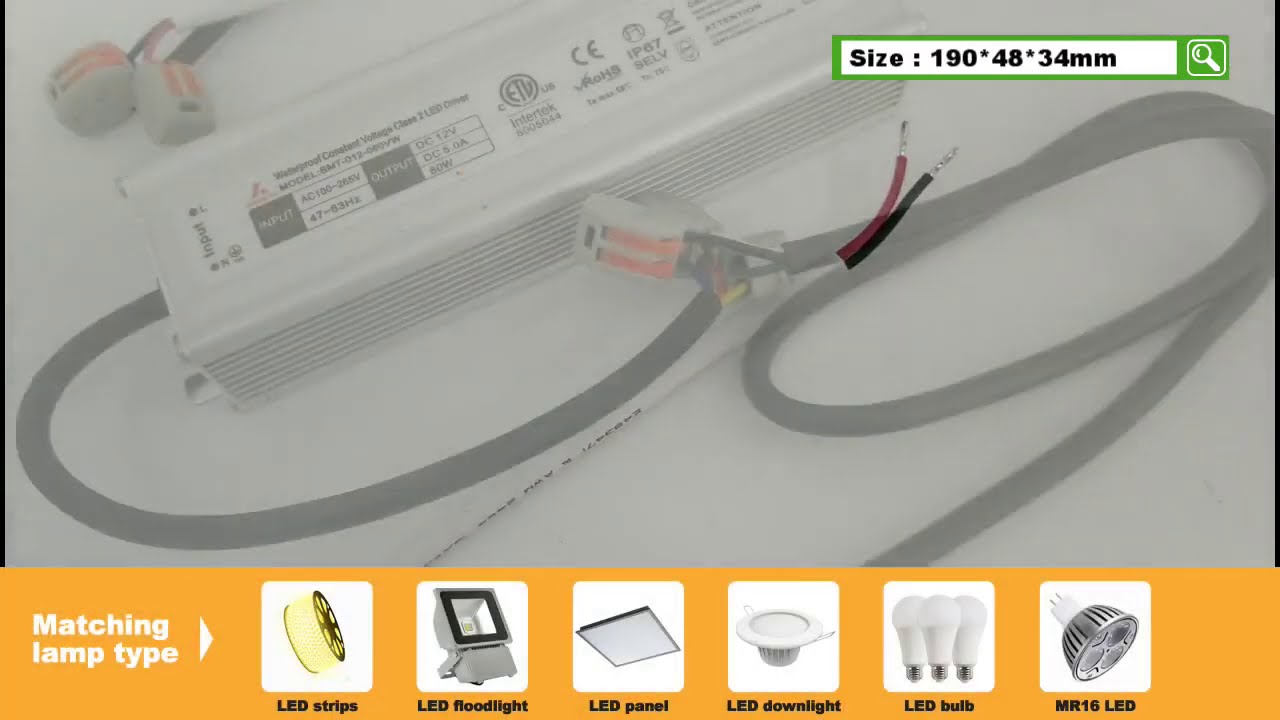 60W Waterproof Outdoor LED Power Supply Driver 90 267V AC To 12V 24V DC Transformer IP67 For LED