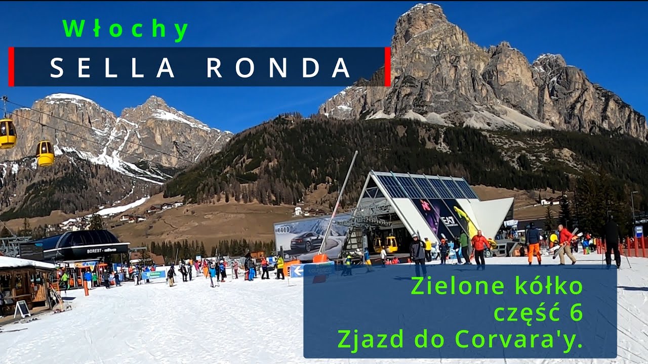 116 Narty po zielonych trasach Sella Ronda - Zjazd do Corvara'y cześć 6