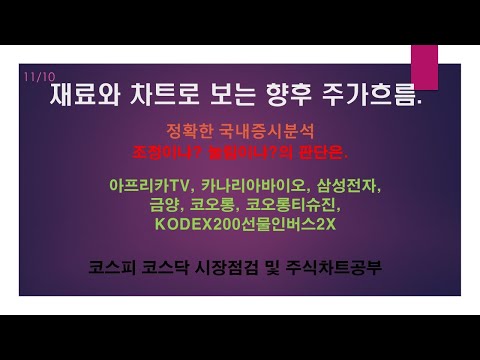 아프리카TV, 카나리아바이오, 금양, 코오롱, 코오롱티슈진, 삼성전자 / 국내증시시황분석-KODEX200선물인버스2X - 주식공부차트분석방- 주린이주식초보공부 시장의 조정눌림?