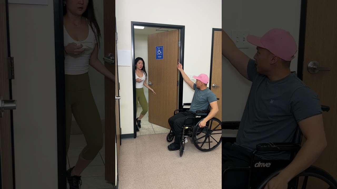 Timid woman who can't see was pranked going to wrong toilet! 