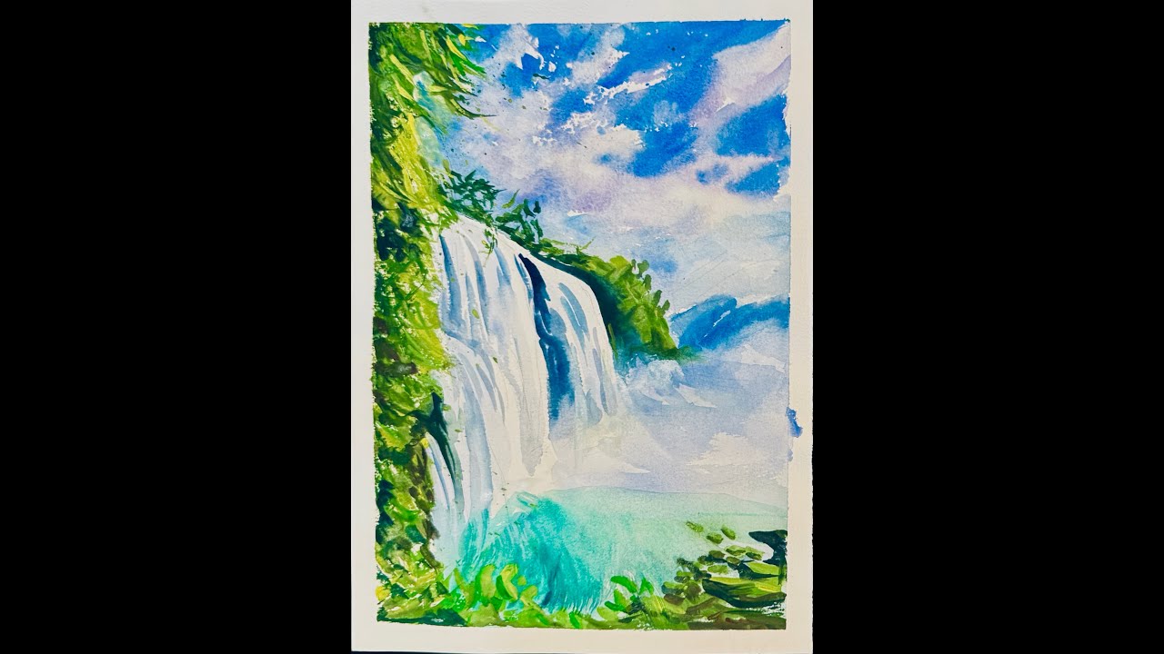 水彩画(風景)№62 水彩风景画瀑布Watercolor Landscape Waterfall 수채화풍경251206