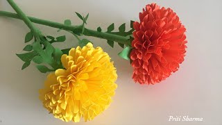 How To Make Beautiful Paper Marigold Flower / DIY / Paper Craft | Priti Sharma