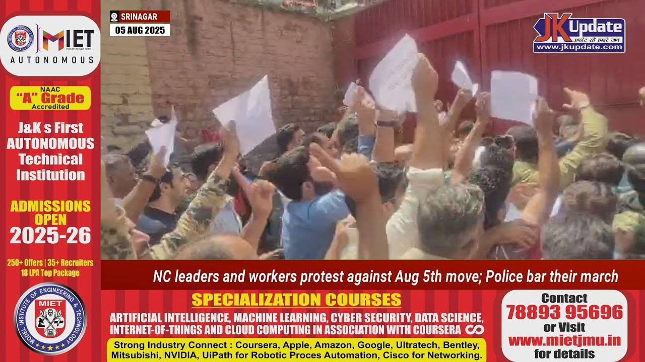 NC leaders and workers protest against Aug 5th move; Police bar their march