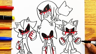 COMO DIBUJAR SONIC EXE TEAM / SONIC.EXE SHADOW.EXE TAILS.EXE KNUCKLES.EXE