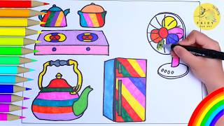 Draw Household Items with Motion | Fan, Gas Stove, Refrigerator Drawing for Kids 🎨