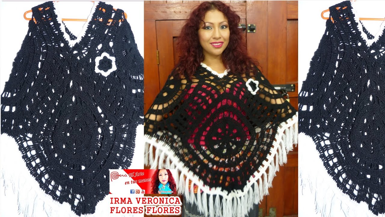 Cómo tejer Poncho Crochet con Cuadros Calados / Tutorial