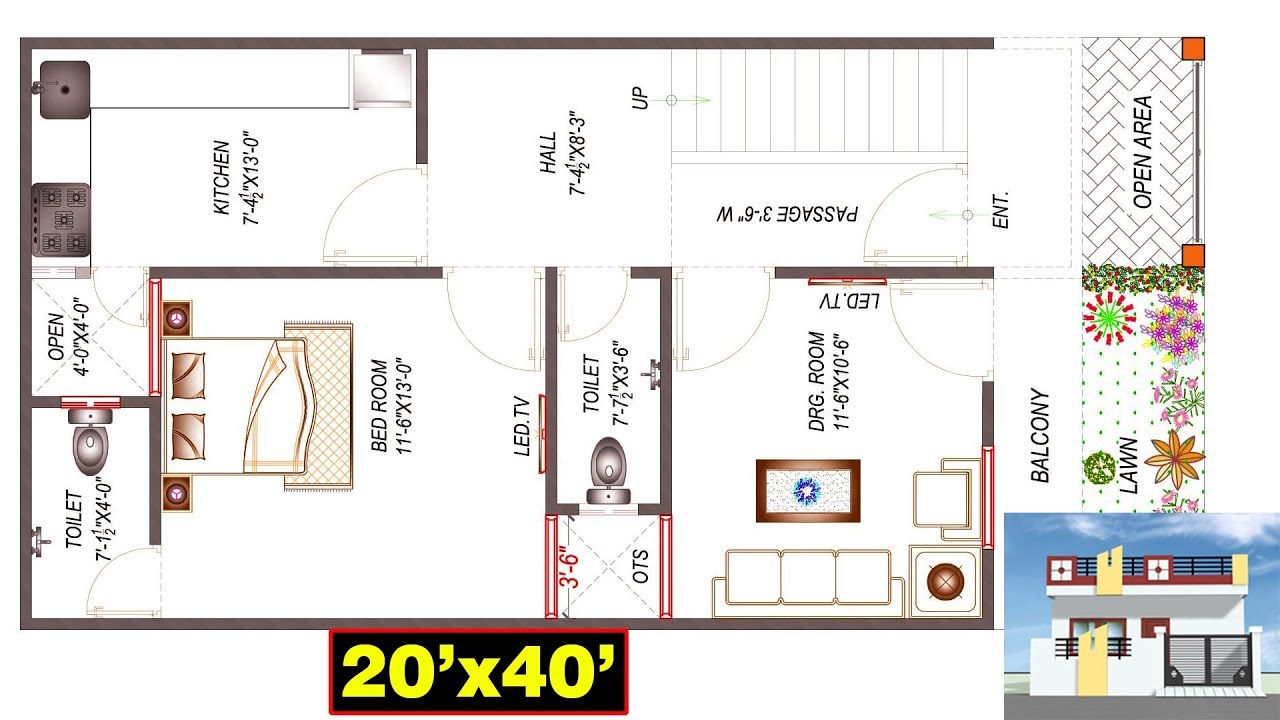 20x40 house plan design west facing RD Design YouTube