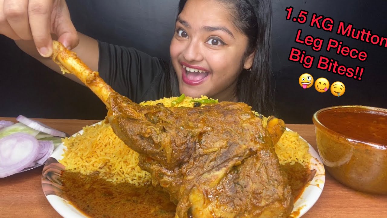 HUGE MUTTON LEG PIECE WITH BASANTI PULAO AND SPICY CURRY | BIG BITES MUKBANG | FOOD EATING VIDEOS
