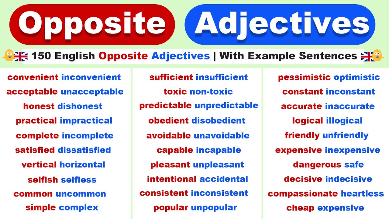 150 English Opposite Adjectives - English Vocabulary - YouTube