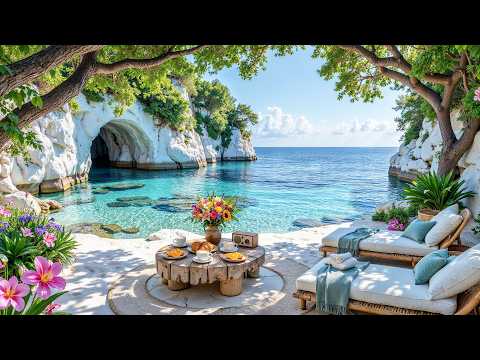 🏝️ Secret Lagoon Coffee Haven Beneath White Cliffs | Relaxing Jazz & Ocean Ambience for Calm Days