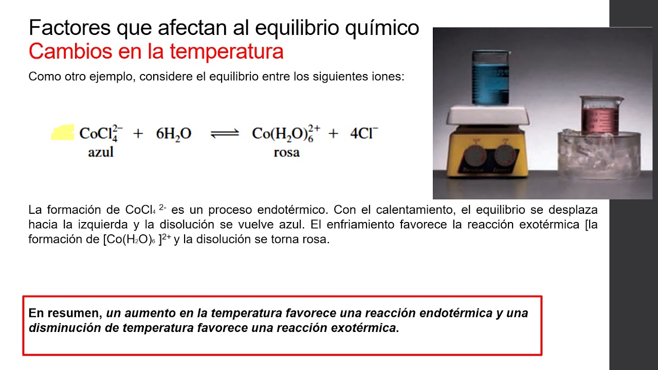 P6 Equilibrio Químico Factores que afectan al equilibrio Temperatura