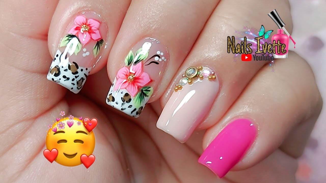Diseno De Unas Flores Diseno De Unas En Tono Rosa Nude Decoracion De Unas Frech Blanco Y Cristales Youtube