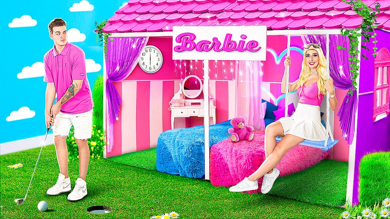 ⁣Wir Bauen ein Barbie-Geheimzimmer! Puppenhaus im Echten Leben