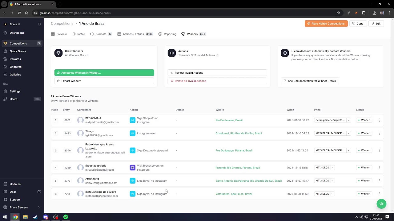 SORTEIO 1 ANO DE BRASA