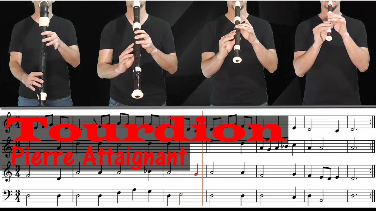 Tourdion (Pierre Attaignant) - Cuarteto de flautas con partitura