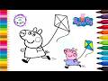 Peppa Pig 🎈 Running With A Kite Cute Easy Simple Drawing And Coloring #peppapig #rainingcolors