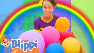 meekah learns rainbow colors with balloons blippi learn colors and science