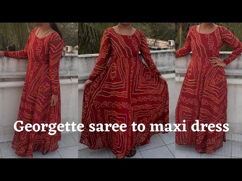 Convert Old Saree Into Fully Pleated Gown In Just 10 minutes - YouTube