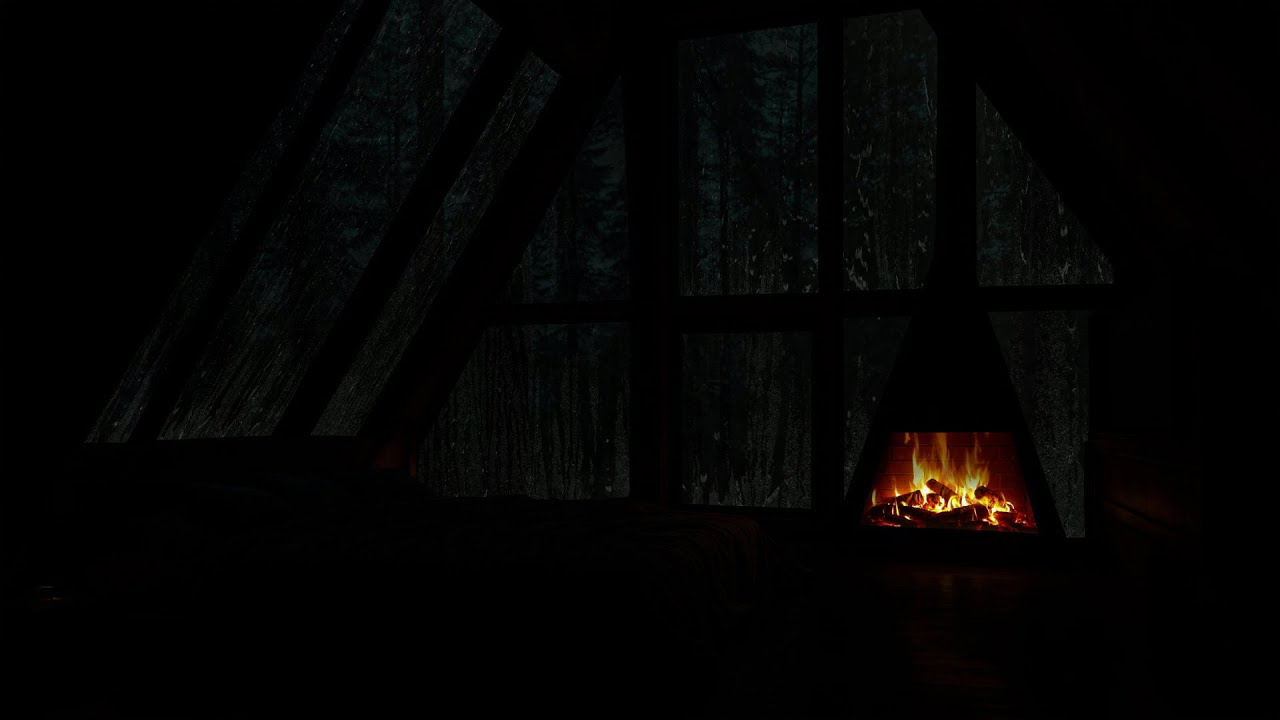 Gentle Rain by the Cozy Bedroom Window | Crackling Fireplace for Deep Sleep 😴