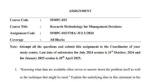 IGNOU MMPC-015 Solved Assignment July 2024 Jan 2025 [FREE] MBA  research Methodology of management