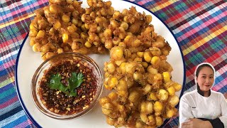 Sweet Corn Fritters with HomeMade Red Curry Paste Thai Style • Tod Mun Kao Paok |ThaiChef Food