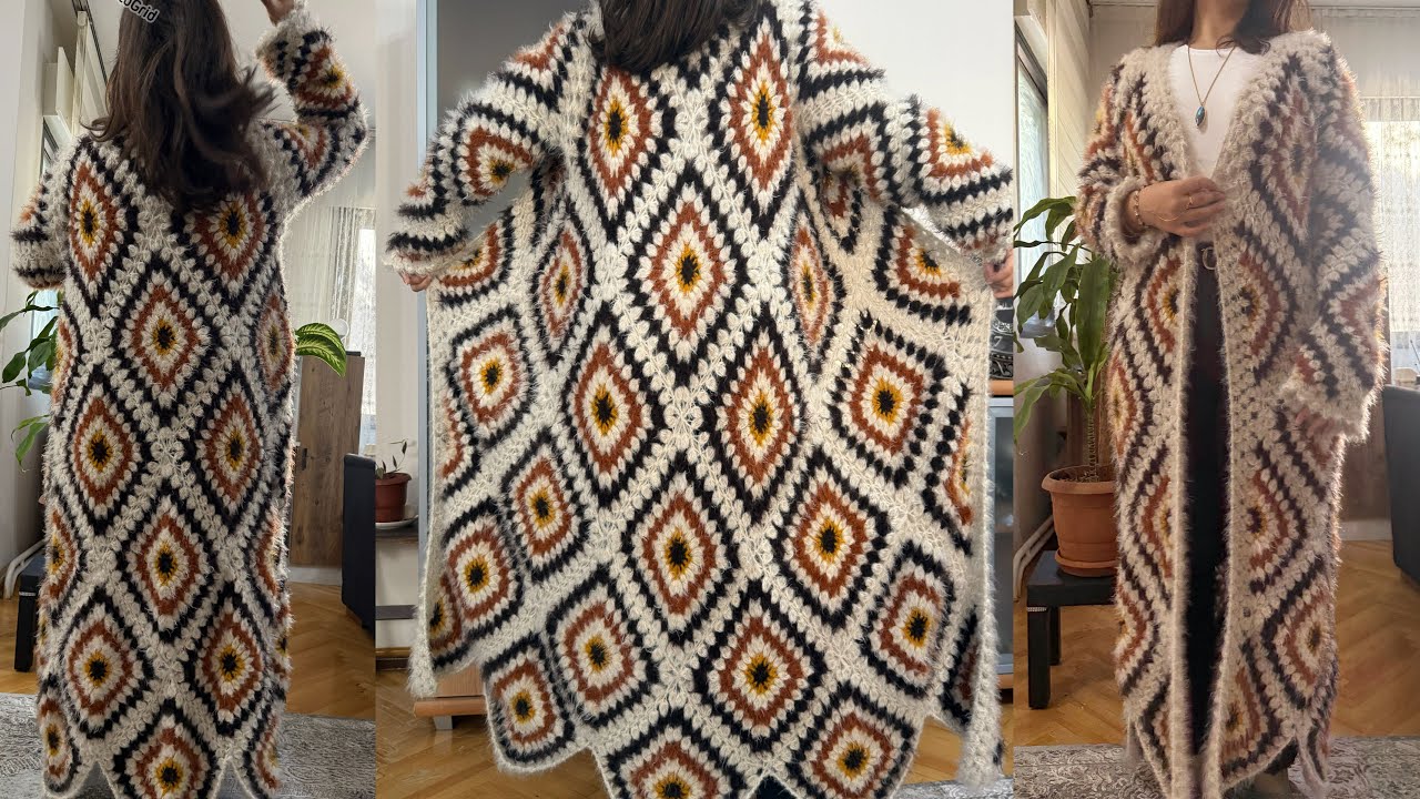 🧶Вязание крючком! Легкий! Длинный кардиган с узором «Килим» #crochet #diy