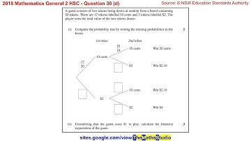 2018 Maths General 2 HSC Q30d Find 2-stage probability & financial expectation using tree diagram