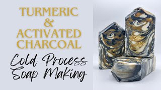 Turmeric and activated charcoal cold process soap | In the pot swirl