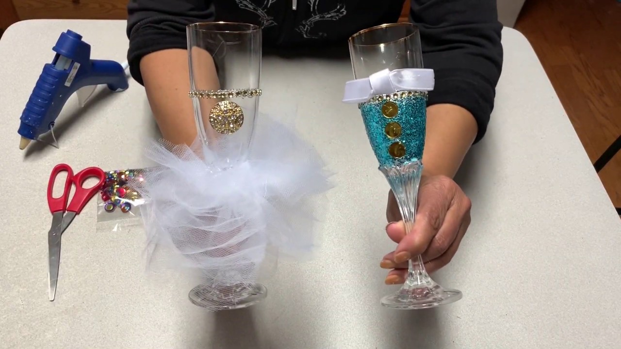 DIY WEDDING CHAMPAGNE GLASSES YouTube