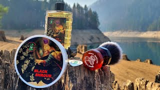 Black Shroud review  Phoenix Shaving soap & splash Amber Aerolite brush The SHADOW razor