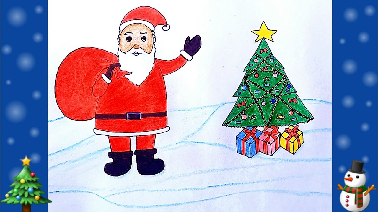 How to draw Santa Claus with Christmas tree Christmas drawing and
