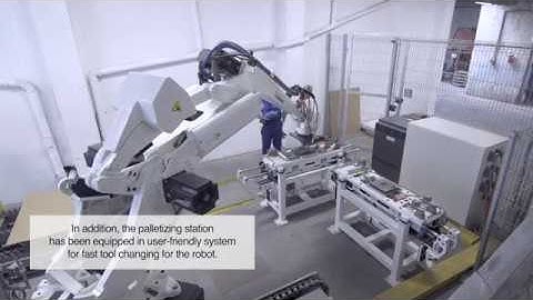 Comau Robotized Station for Concrete Blocks Palletizing End of Line for Stone Industry