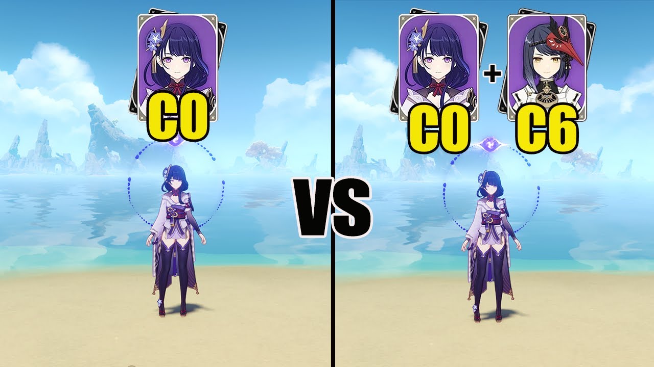 Raiden With and Without C6 Kujou Sara - Genshin impact