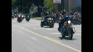 Biker Procession from Lake Express ferry dock to Clock Funeral Home.