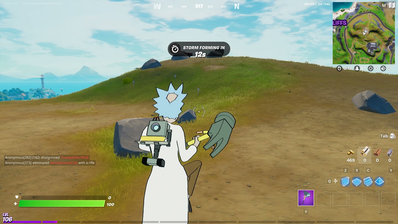 Plant saplings at Stumpy Ridge, Fork Knife Food, or FN Radio in Fortnite