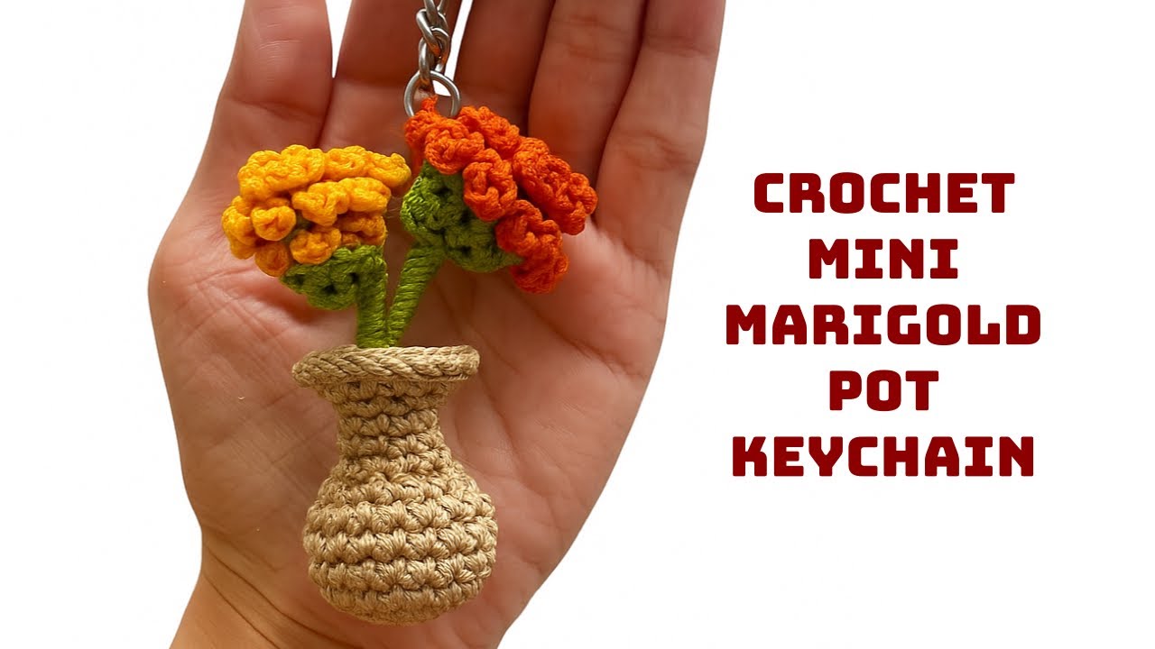 Crochet Mini Flower Pot Keychain | Crochet keychain | Marigold