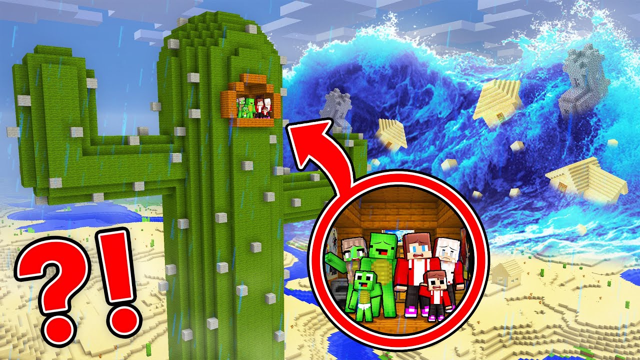 EPIC TSUNAMI vs. Mikey Family & JJ Family CACTUS Bunker - Minecraft (Maizen)