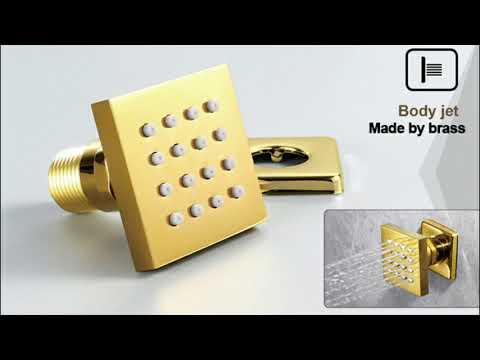 Juno Super Luxury 5 Function Gold Shower System 5 & 3 Knobs With 6 Body Massage Shower Jets Hand...