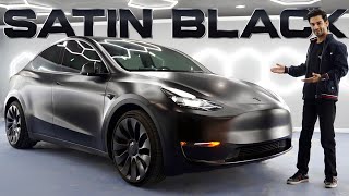 Celebrity SATIN BLACK Tesla Model Y Wrap: Beautiful Transformation from White! Wealth