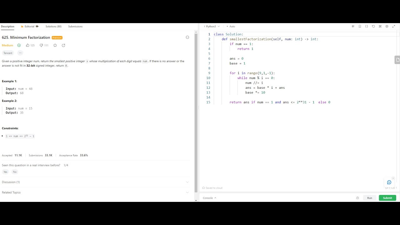Tencent Interview Question - Minimum Factorization- Leetcode 625 ...