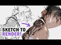 Sketch to render  full digital art process  clip studio paint illustration making